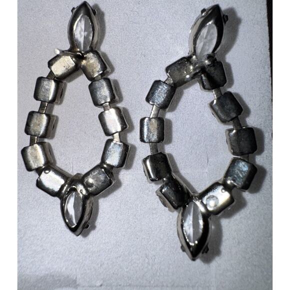 EARRINGS VTG 1950-1960s Era Sliver Dangle Setting Square & Almond Shapes Stones - Picture 2 of 11